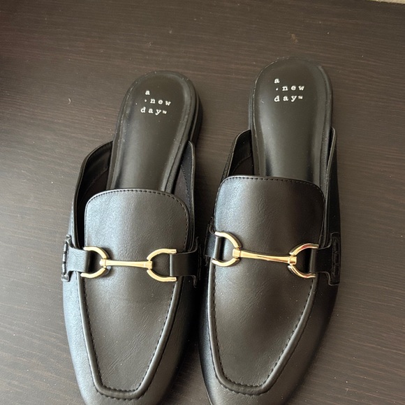 a new day Shoes - A New Day Black Mules with Gold Accent